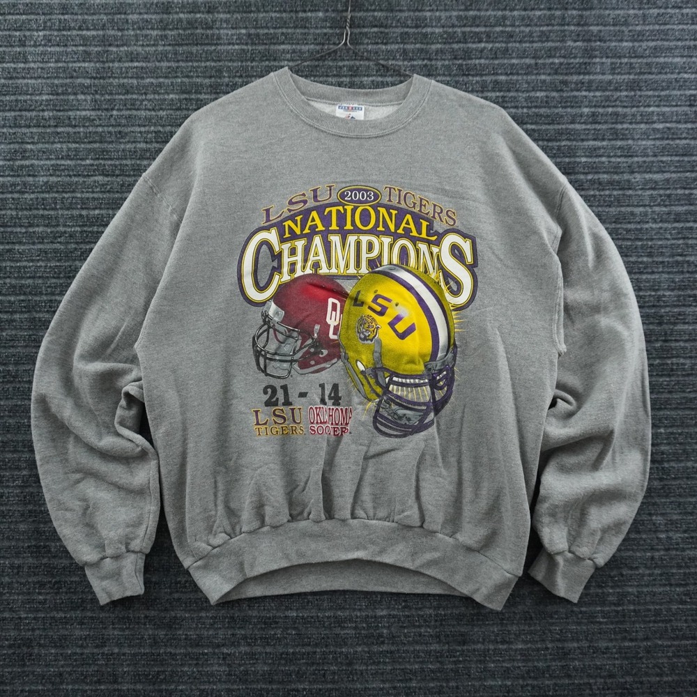 Jerzees Sweatshirt Mens Large Gray LSU 2003 National Champions Graphic Crew Neck
